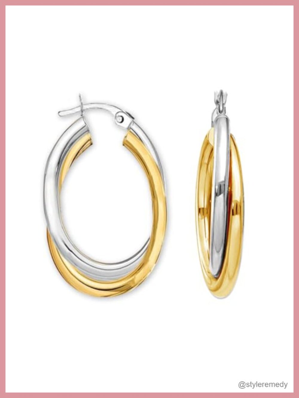 925 Sterling Silver Chunky Twisted Oval Hoop Earrings Two-Tone